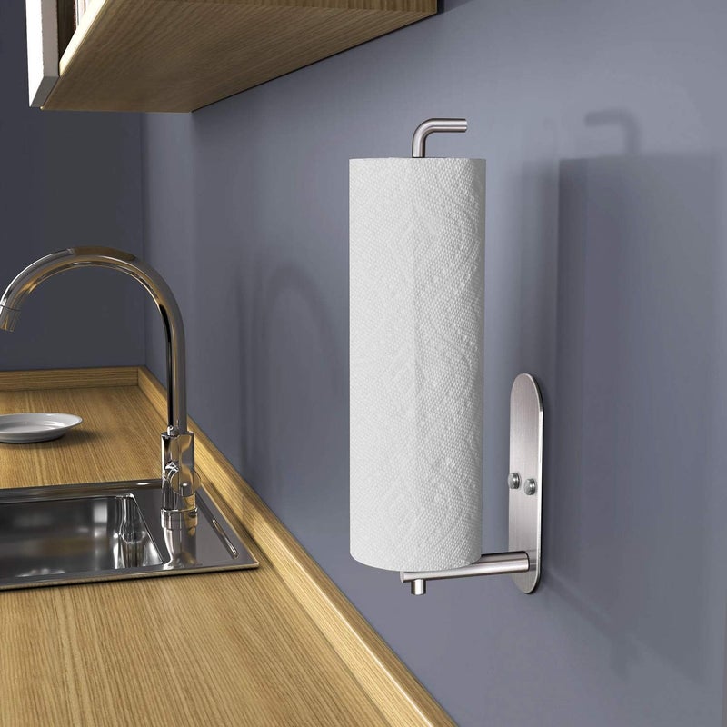 VAEHOLD Self Adhesive Paper Towel Holder Under Cabinet Mount, Wall Mounted Paper Towel Roll Holder for Kitchen, Bathroom, Wall - SUS304 Stainless Steel (Silver) - Image 4